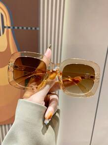 Gafas de sol cuadradas retro sobresizadas de plástico color champán, diseño clásico para uso en exteriores, viajes, playa, uso casual, protección UV de verano, gafas para conducir
