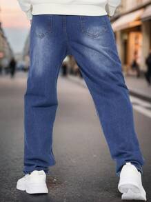 Hombres Jeans ajustados desgarro crudo rasgados con bolsillos,pantalones largos con estilo y versátiles con personalidad - Azul lavado oscuro - Ver 4