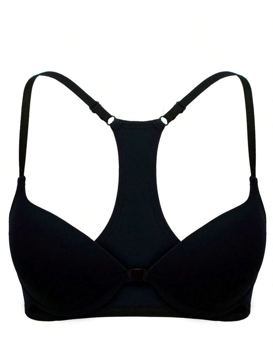 Racerback Bra With Front Closure And Comfortable Tank Top Straps - 黑色 - 查看 1