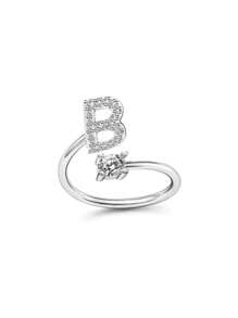 1pc Adjustable English Alphabet Letter Ring - Silver - View 26