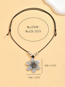1pc Boho Style Silver Metal Carved Pendant Adjustable Woven Necklace, Suitable For Women Daily Outfit, Decoration, Beach Holiday, Travel & Photo Shoot