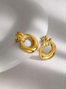 1 par de aretes de acero inoxidable con dorado en diseño geométrico asimétrico, versátiles para mujer en ocasiones formales y uso diario
