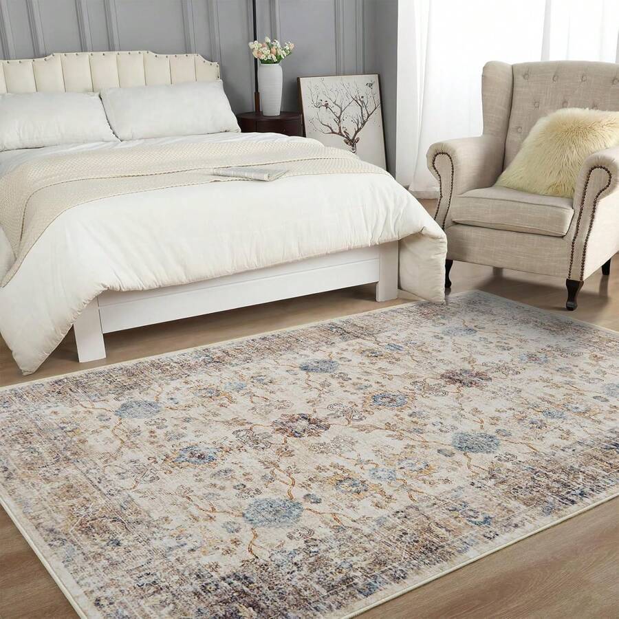 Bedding Rugs For Living Room, 160x230cm 200x300cm Large Area Rugs For Bedroom, Vintage Orange Boho Machine Washable Rug, Non Slip Kitchen Rug Faux Wool Rugs Soft Short Pile Carpet For Dining Room, Office