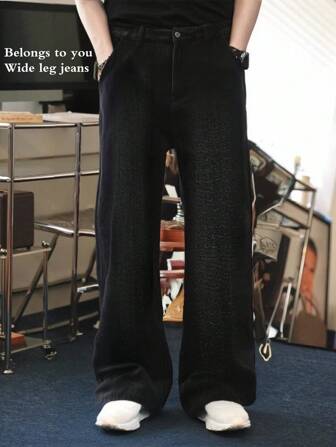 街头时尚阔腿长牛仔裤男士四季美式潮流夏季舒适百搭短裤学院休闲男（情侣款）