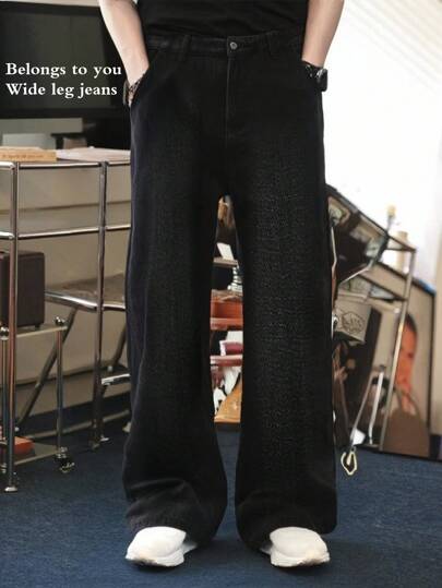 Street Fashion Wide Leg Long Jeans Men's Four Season American Summer Comfortable Versatile Shorts College Casual Men (Couple Style)