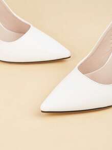 White PU Leather Upper Stiletto Heel Backstrap Ladies High Heel Shoes, Suitable For Everyday, Banquet, Party Wear