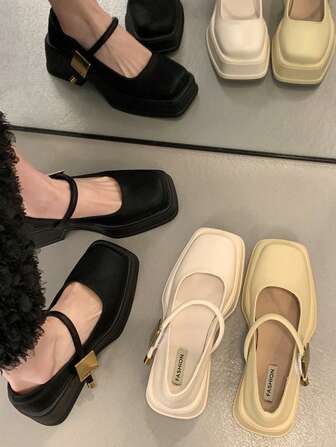 粗跟英伦风女皮鞋，2025春夏新品法式高跟鞋通勤派对玛丽珍鞋