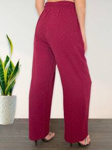 Women's Wide Leg Pants, Modern, Sexy And Casual Design, Small And Elegant Artificial Rhinestones And Decoration All Over The Pants, Polyester, Cotton And Spandex Fabric, Suitable For Spring And Summer Seasons, Functional Pockets, Natural Waist Adjustment With Elastic And Drawstring. Soft, Cool And Light. - 紅色 - 查看 7