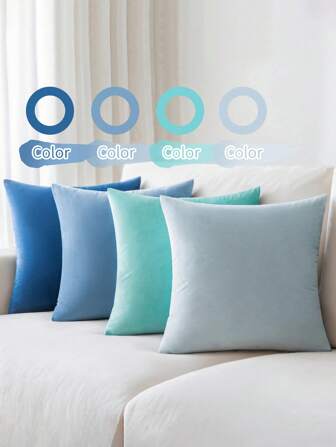 4 fundas de cojín de terciopelo sin relleno, funda decorativa de cojín suave de doble cara, adecuada para la sala de estar, el dormitorio y la decoración del hogar, color azul