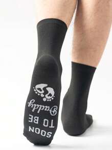 1 Pair Unisex Floral Pattern Design Socks, Men Women Sports Socks With Bottom Letter Black Fashionable Mid-Calf Crew Socks