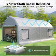 12x24FT Heavy Duty Portable Carport Garage With Waterproof Canopy, Roll-Up Ventilated Windows For Car, Boat, Truck, Party - Silver - Silver - View 3