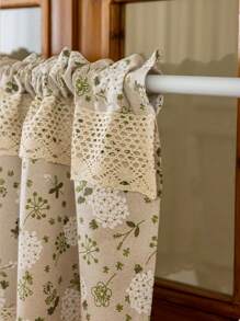 1 件波西米亚风格印花亚麻短窗帘带钩编蕾丝花边复古别致咖啡厅窗帘帷幔适用于厨房浴室窗杆口袋顶部