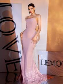 LOVE&LEMONADE Mermaid Hem Cami Bridesmaid Dress - Baby Pink - View 1