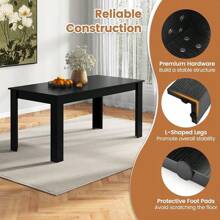 Moccha - Mesa de comedor de madera para 4 a 6 personas, mesa rectangular de madera de 63 pulgadas, mesa de cocina moderna con patas en forma de L, capacidad de peso de 350 libras, mesa de comedor de - Negro - - Ver 10