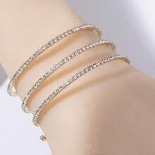 1pc European & American Fashion 3-Row Hollow Bracelet, Sweet Rhinestone Bangle, Charming Party Accessory, Ideal Gift For Girlfriend