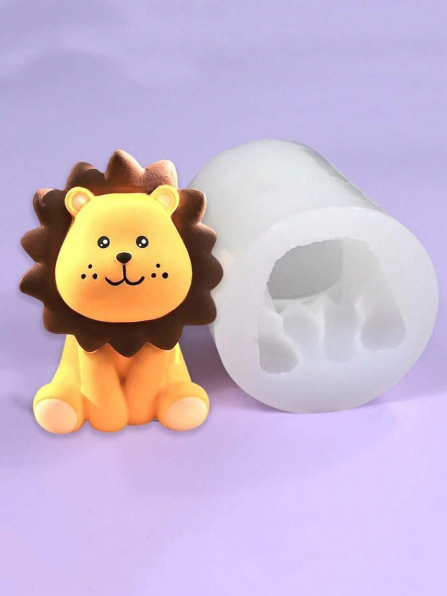1 pieza Molde de silicona en forma de león 3D para velas, molde de silicona para decoración del hogar accesorio de yeso con diseño de león DIY
