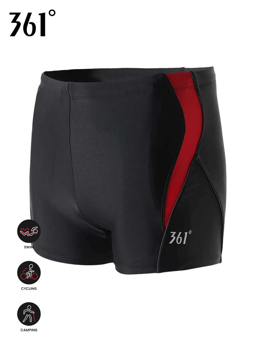 361degree 新款春夏男士短款泳裤，抽绳腰部，前衬，侧条纹，时尚优雅，透气速干弹性面料，适合水疗、徒步旅行、皮划艇、冲浪、潜水、沙滩排球、青少年和成人，所有季节 - 紅色 - 查看 1