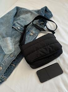 尼龙轻质翻盖小号单肩包，女士时尚休闲绗缝单肩斜挎包 - 黑色 - 查看 5