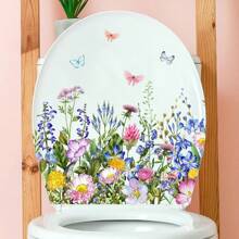 1pc Plant & Floral Self-Adhesive Toilet Seat Sticker, Butterfly & Grass Bathroom Decoration Wall Toilet Cover Sticker Gifts Birthday Graduation Home Decor Wall Decor Bedroom Decor Room Decoration Stuff Living Room Decor House Decor Home Decor Living Room Wall Art Wall Paper Stickers