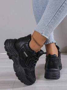 8cm Women's Chunky Chunky Sneakers, New Platform Wedge Heel Breathable Anti-Slip Black Casual Shoes, White Sports Shoes