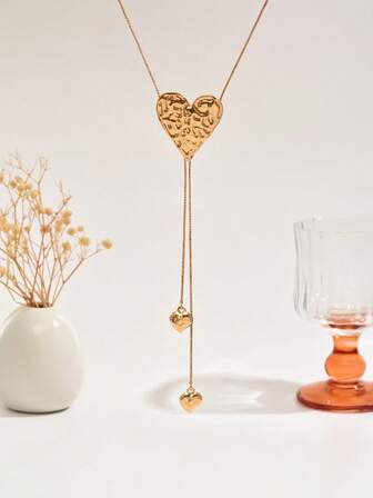 1 st. trendigt minimalistiskt guldhjärta, sjöstjärna, rosettknut, glasstrass-tofs, strass-tofs, halsband med infälld ädelsten och konstpärla, hjärthänge i rosmönster, kedjespänne i koppar med ormben, minimalistiskt Y-format långt halsband för kvinnor, lämpligt för kvinnors semester, festkläder