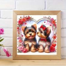 1 pieza Kit de pintura de diamantes 5D - Dos cachorros, kit de arte de bordado de diamantes completo y redondo para adultos, incluye herramientas, decoración de pared para el hogar, artesanía sin marco de 7,87 x 7,87 pulgadas