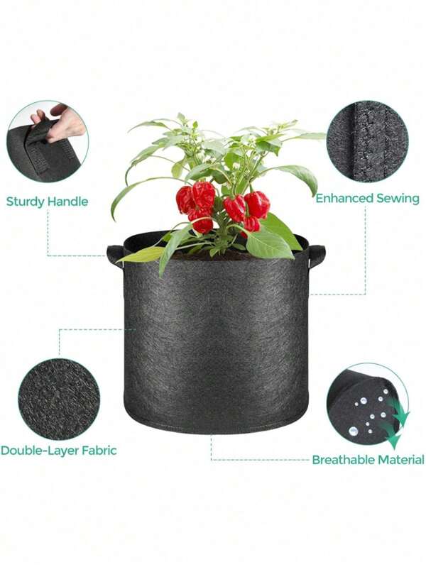 Grow Bags, Sacos para cultivo de plantas, Vasos de plantas respiráveis, Sacos para viveiros de mudas, Sacos para plantadores de tecido não tecido grosso preto
