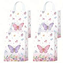 6/12/24/36pcs Butterfly Design Party Gift Bags, Flower & Candy Paper Bags With Handles, Birthday Party Supplies - Multicolor - View 1