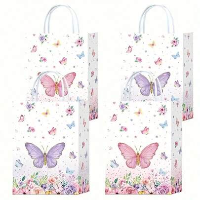 6/12/24/36 Stück Geschenktüten mit Schmetterling-Design, Blumen & Süßigkeiten Papiertüten mit Griffen, Geburtstags-Party Zubehör