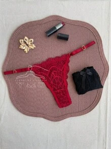 Kit 5 Calcinha em Renda Luxo Regulagem de Coração String Fio Dental Sexy Moda Intima Lingerie Prime - Multicolorido - Visão 2