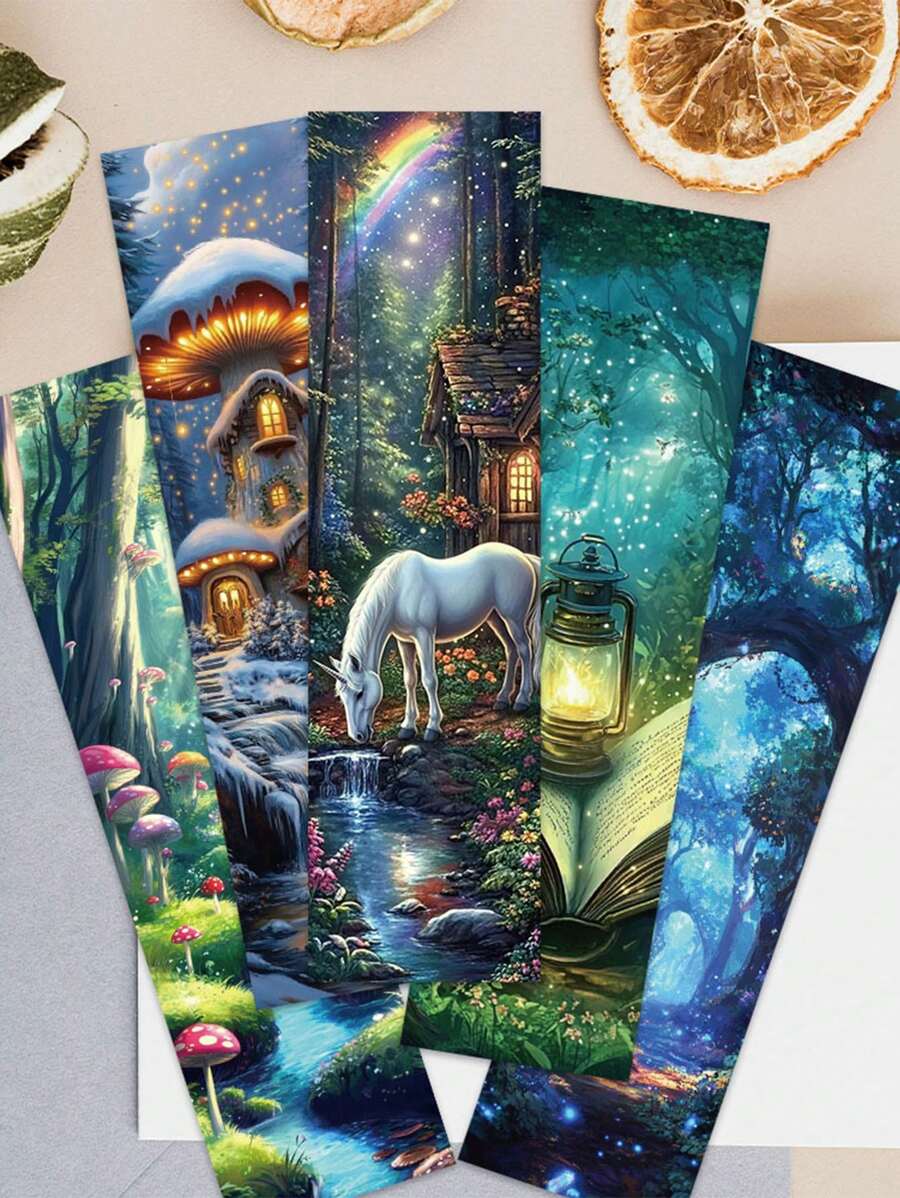 Set de 30 marcapáginas de papel con diseños estéticos, románticos y misterios del bosque, para estudiantes, lectores, DIY, biblioteca, oficina, club de lectura, artículos escolares, vuelta al cole - Multicolor - Ver 1