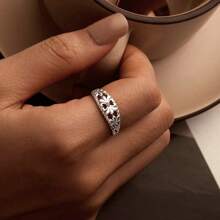 bamoer 1 件正品 925 纯银复古鸢尾花戒指花朵图案扭纹戒指女士派对复古抗氧化珠宝礼物