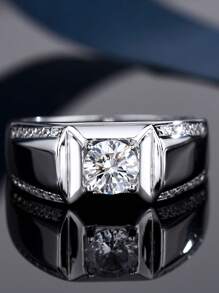 1pc S925 Sterling Silver Fashion Inlaid Sparkling Cubic Zirconia Ring, Jewelry Gift For Lover, Wedding - Silver - View 4