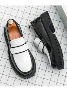 Scarpe casual da uomo con suola spessa, bicolore nero e bianco, stile coreano, stile inglese, mocassini