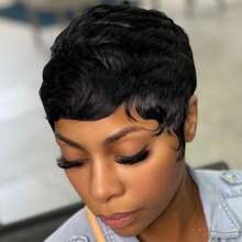 Short Human Hair Wigs Pixie Cut Wig With Bangs Straight Brazilian Remy Hair Wig For Women Full Machine Made Wig Human Hair Ready To Wear