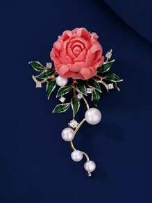 1pc Luxe Chinese Stijl Pioenroos Bloem Broche, Elegante Decoratieve Pin Voor Jas, Vest, Mode Accessoires