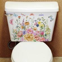 1pc Plant & Floral Self-Adhesive Toilet Seat Sticker, Butterfly & Grass Bathroom Decoration Wall Toilet Cover Sticker Gifts Birthday Graduation Home Decor Wall Decor Bedroom Decor Room Decoration Stuff Living Room Decor House Decor Home Decor Living Room Wall Art Wall Paper Stickers