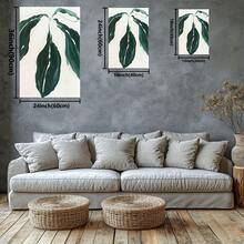 Feuilles vertes avec de fines lignes noires sur fond blanc. Grande peinture murale encadrée en bois, décoration d'intérieur, peinture à l'huile - Chambre, salle de bain, salon, bureau, cuisine, cadeaux de Noël - 1 pièce