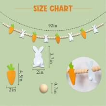 7.5 英尺复活节兔子和胡萝卜花环，毛毡和木珠兔子花环 | 乡村农舍复活节装饰品，适用于家庭酒吧派对、货架展示、壁炉、墙壁装饰