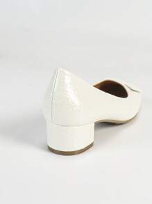 Women's Square Toe Slip-On Comfort Chunky Heel Soft Bottom Closed Toe Work Pumps, Solid Color - White - View 3