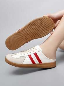 女士舒适透气休闲半拖鞋 - 紅白色 - 查看 5