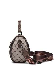 [Faux Leather Handbag Set] 3pcs Set Earthy Yellow Faux Leather Handbag For Women - Polyester Lined, Turn-Lock Closure, Shoulder Bag With Matching Apple Bag And Clutch - Coffee - View 4