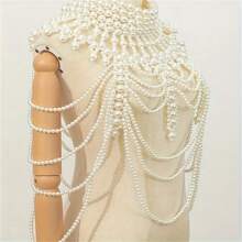 1pc Luxury Vintage Multi-Layer Handmade Beaded Faux Pearl Body Chain, Retro Sexy Style, Fashionable Accessory - White - View 12