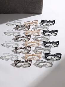 1pc/20pcs Women Oversized Cat Eye Plastic Windproof Daily Plano Lenses Multicolor Classic Elegant Modern Simple Style Basics Minimalist Clear Eyeglasses Combination For Back To School Cosplay Reading Suitable For All Face Shapes Accessories