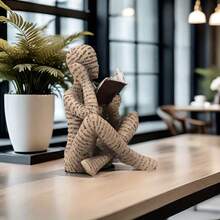 1 Piece Abstract Letter Reading Figurine - Unique "Reader" Statue, Reading Character Home Decoration, Suitable For Bedroom, Desk, Office Display, Holiday Gift For Friends. - Yellow Seated Letter Person - View 3