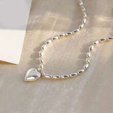 1 件 S925 纯银小珠子和心形简约设计橄榄链手链，送给女朋友/姐妹的礼物