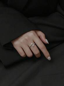 1pc Adjustable English Alphabet Letter Ring - Silver - View 3