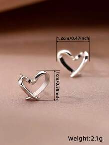 1 Pair Romantic 925 Sterling Silver Heart Stud Earrings Wedding Anniversary Ear Jewelry For Women Gift Fine Jewelry