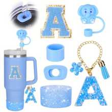 6PCS Cup Accessories, Suitable For 30oz And 40oz Cups With Handles, Including Letter Stickers, Straw Plugs, Silicone Coasters, Silicone Splash-Proof Kit, And Letter Pendants