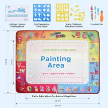 100*75cm Water Doodle Magic Mat – Reusable Aqua Drawing | Includes 3 Magic Pens & Number Set - Multicolor - View 1